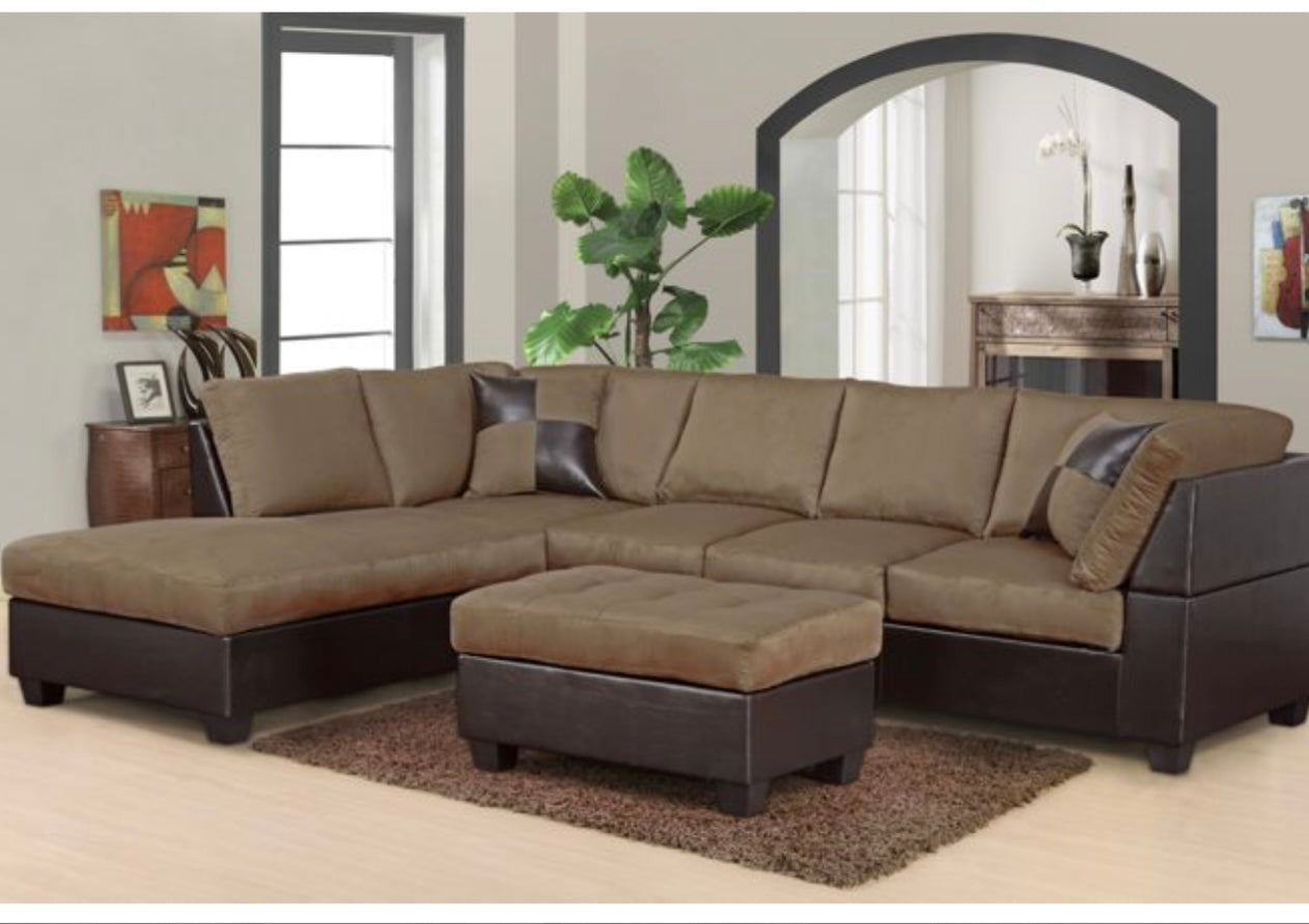 Nude Microfiber Sectional w/ Ottoman