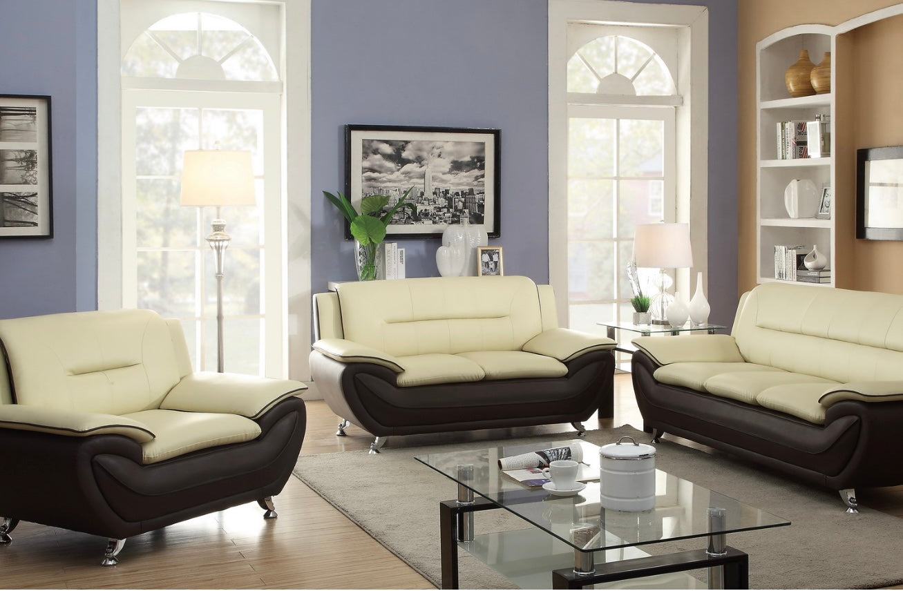 3Pc Black & White Leather Livingroom Set.
