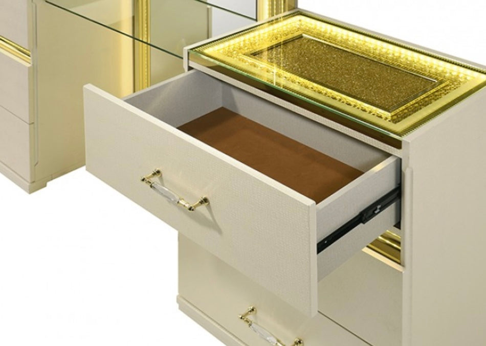 Beige Vanity Dresser with LED Lights