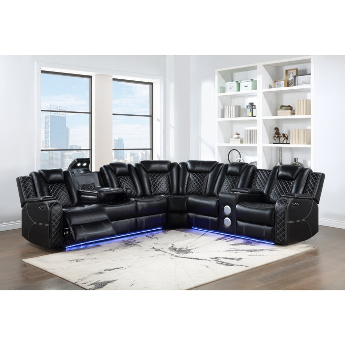 Black Powered Recliner Sectional USB Speakers LED Headrest