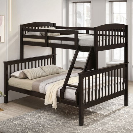Dark Walnut Wood Twin / Full Bunk Bed
