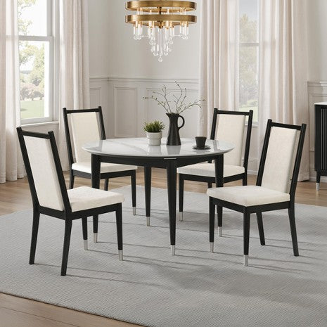 5Pc Black & White Contemporary Round Dining Table Set