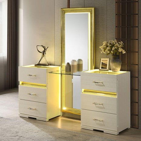 Beige Vanity Dresser with LED Lights