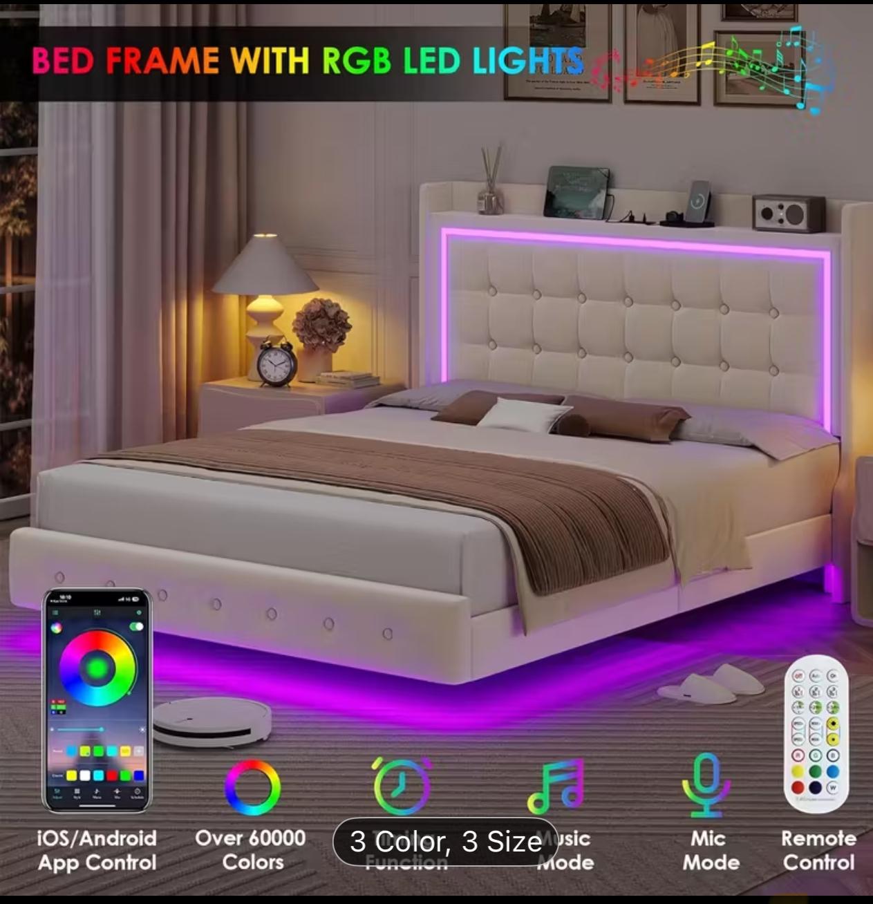 Queen Full Twin Bed Frame with RGB LED Lights