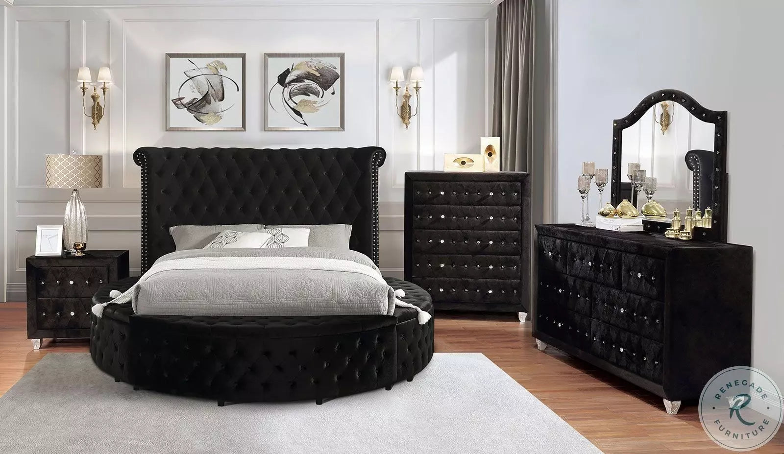 SANSOM E.King & Queen Bed, Black, Blue, & Grey